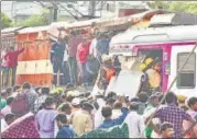  ?? PTI ?? NDRF personnel carry out rescue and relief operations at the accident site near Kacheguda station in Hyderabad on Monday.