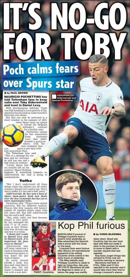  ??  ?? ASSURANCES: Alderweire­ld and (below) Pochettino