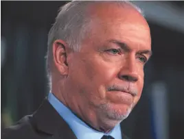  ?? CP PHOTO ?? B.C. Premier John Horgan speaks during a press conference to discuss his meeting with Prime Minister Justin Trudeau and Alberta Premier Rachel Notley on the deadlock over Kinder Morgan’s Trans Mountain pipeline expansion in Ottawa on Sunday.