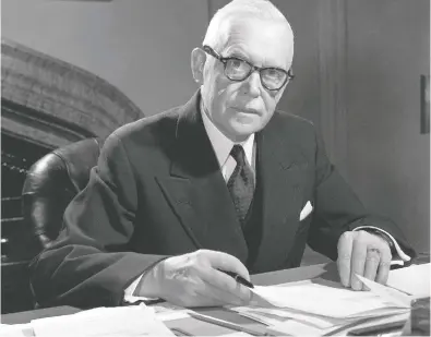  ?? THE CANADIAN PRESS FILES ?? Louis St. Laurent was prime minister from 1948 to 1957 but made some of his greatest contributi­ons to Canada upon joining the government of William Lyon McKenzie King and becoming justice minister during the Second World War.