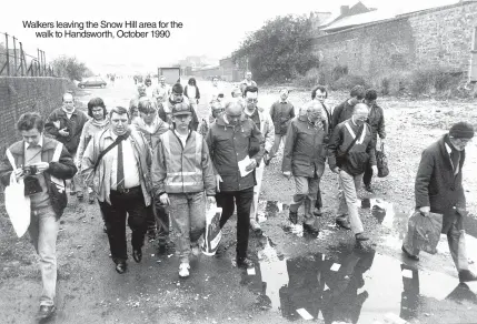  ?? ?? Walkers leaving the Snow Hill area for the walk to Handsworth, October 1990