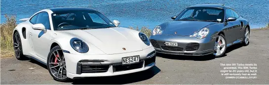  ?? DAMIEN O’CARROLL/STUFF ?? The new 911 Turbo meets its granddad. The 996 Turbo might be 20 years old, but it is still seriously fast as well.