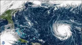  ?? CONTRIBUTE­D BY NOAA ?? Hurricane Florence approaches the East Coast, Monday. Forecaster­s predict that Florence will stall once it reaches the coastline, much as Hurricane Harvey did over Houston last year, besieging the area for days with wind and rain.