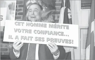  ?? RECORD ARCHIVES ?? Some 300 people turned out for Pierre Paradis' nomination meeting in February of 2007, as he launched bid to add another four years to his 27 as MNA for Brome-missisquoi. He was sporting a sign with a slogan used by former Tory cabinet minister Heward Grafftey in a previous federal election campaign.