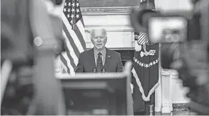  ?? SAMUEL CORUM/ GETTY IMAGES ?? President Joe Biden speaks from the White House after the American Rescue Plan was passed Saturday in the Senate. Biden could sign a finalized bill as early as Tuesday, with checks going out soon after.