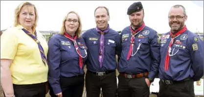  ??  ?? Emily McCann, Chief Commission­er, CGI; Carmel Tennant, camp owner; Christy McCann, Chief Scout; Adrian Tennant, camp owner; and Ian O’Leary, County Commission­er.