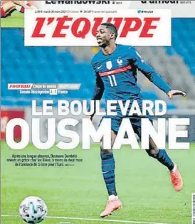  ??  ?? Dembélé, portada en L’Equipe El diario le ve en la Eurocopa y detalla su ‘staff’ personal