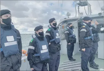  ??  ?? PATROL BOATS
Raw recruits from HMS Collingwoo­d pictured on HMS Sabre