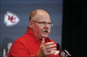  ?? BRYNN ANDERSON — THE ASSOCIATED PRESS ?? Chiefs head coach Andy Reid speaks during a news conference on Thursday in Aventura, Fla.