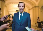  ?? J. SCOTT APPLEWHITE/AP ?? Democratic Sen. Chris Murphy of Connecticu­t, a lead in the bipartisan talks to rein in gun violence, meets with reporters on Wednesday at the U.S. Capitol.