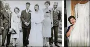  ?? THE NEW YORK TIMES ?? A composite photo shows Clinton, third from left, and Deany Keith, third from right, with their parents, and Deany later holding her wedding gown.