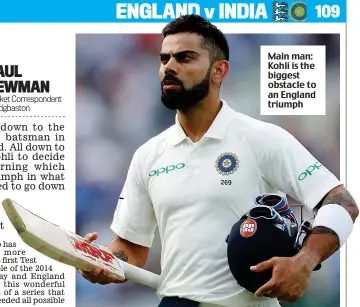  ??  ?? Main man: Kohli is the biggest obstacle to an England triumph