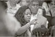  ?? Elizabeth Flores / Star Tribune via AP ?? Valerie Castile addresses the media after Jeronimo Yanez was found not guilty on Friday in the fatal shooting of her son last summer in Minnesota.