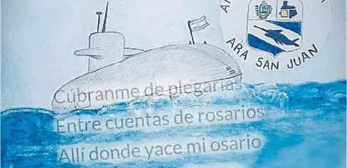  ??  ?? Creación. Zoe eligió el escudo del submarino, la bandera y un poema que evoca el heroismo de los tripulante­s fallecidos.