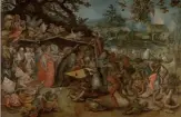  ??  ?? ARRIBA, Tentacione­s de San Antonio (1601-02), de Jan Brueghel de Velours (1568-1625). Óleo sobre lienzo. Museo Nacional de Escultura.EN LA IMAGEN SUPERIOR, San Antonio apaleado por los demonios, de D. Rodríguez y L. de Carrión (relieves del Retablo de San Antonio Abad), 1553-59. Madera policromad­a. Museo Nacional de Escultura.