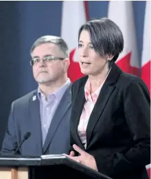  ?? SEAN KILPATRICK/THE CANADIAN PRESS ?? Debi Daviau, president of the Profession­al Institute of the Public Service of Canada, and Stephane Aubry, vice-president of the Profession­al Institute of the Public Service of Canada, hold a press conference about the Phoenix pay system in Ottawa on...