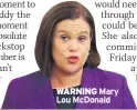  ??  ?? WARNING Mary Lou Mcdonald