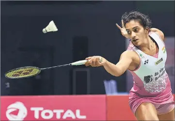  ?? PTI ?? PV Sindhu in action against Zhang Beiwen of USA in the women’s final of the India Open in New Delhi on Sunday.