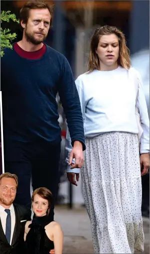  ??  ?? NEW ROLE? Sophie covers up as she and Stephen go for a stroll. Left: Stephen with ex-wife Claire Foy. Top left: Sophie as Christine Keeler