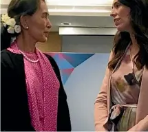  ??  ?? Myanmar leader Aung San Suu Kyi with New Zealand’s Jacinda Ardern in Singapore.NEWSROOM