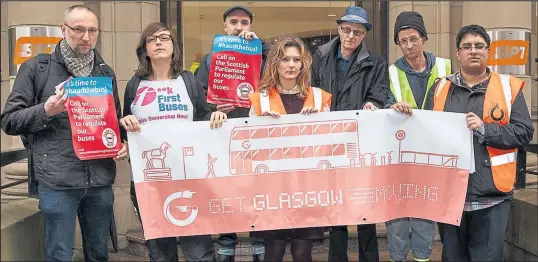  ??  ?? Robert Scott, Ellie Harrison, Jamie Caldwell, Johanna MacLeod, Ken Windsor, Neil McPherson and Aswad Choudhry outside the SPT office Picture: Robert Perry