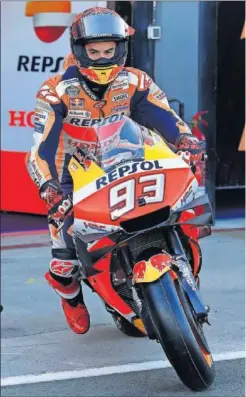  ??  ?? Marc Márquez, con la Honda en los test de pretempora­da en Valencia.