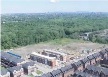  ?? COURTESY OF CATALOGNA ET FRÈRES DRONE PHOTO ?? An aerial photo shows progress being made on the Bobois project (centre) near Angrignon Park. Phase 1 will be delivered this fall, with 14 units already sold and Phase 2 foundation­s already poured.