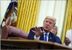  ?? EVAN VUCCI — THE ASSOCIATED PRESS ?? President Donald Trump speaks during an event to honor World Nurses Day, in the Oval Office of the White House, Wednesday, May 6, 2020, in Washington.