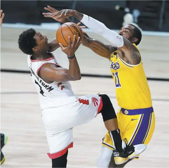  ?? PHOTO AFP ?? Kyle Lowry a sonné la charge pour les Raptors face aux Lakers, marquant 33 points et récoltant 14 rebonds dans la victoire.