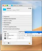  ??  ?? Rufen Sie den Befehl Informatio­nen im Finder auf, können Sie im untersten Punkt „Teilen & Zugriffsre­chte“festlegen, wer was mit einem Objekt anstellen darf. Mit „+“fügen Sie Benutzer oder Gruppen hinzu.