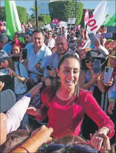  ?? ?? La candidata presidenci­al de Morena, Claudia Sheinbaum, propuso ayer en la ciudad de León, como parte de sus promesas de campaña, poner en órbita un nuevo satélite