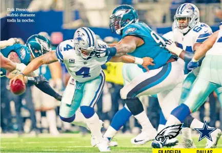  ??  ?? Dak Prescott sufrió durante toda la noche.