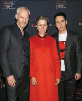  ?? PHOTO BY CHRISTOPHE­R SMITH — INVISION — AP, FILE ?? In this file photo, Martin McDonagh, from left, Frances McDormand, and Sam Rockwell attend the premiere of “Three Billboards Outside Ebbing, Missouri” at BAM Cinema, in New York.