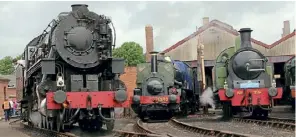  ?? GARETH EVANS ?? ‘S160’ No. 6046 moves off shed, passing No. 1340 Trojan, No. 6023 King Edward II and Lambton No. 29.