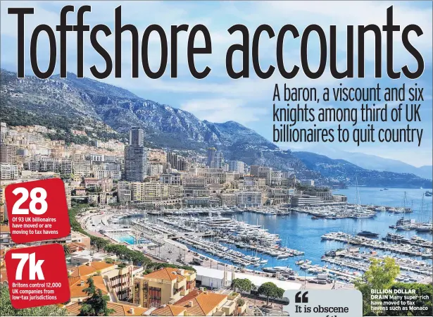  ??  ?? BILLION DOLLAR DRAIN Many super-rich have moved to tax havens such as Monaco