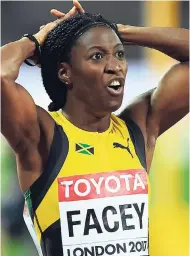  ??  ?? Jamaica’s Simone Facey, as well as the island’s two other participan­ts, missed out on a place in the 200m final at the World Championsh­ips in London.