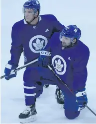  ?? DAVE ABEL / POSTMEDIA NEWS ?? Tyler Bozak, left, Nazem Kadri and the Maple Leafs sit tied for second in the Atlantic entering Wednesday’s games.
