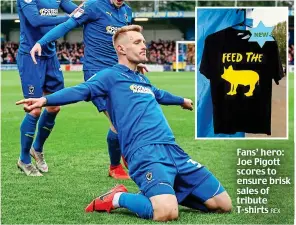  ?? REX ?? Fans’ hero: Joe Pigott scores to ensure brisk sales of tribute T-shirts