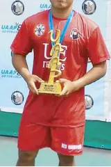  ??  ?? UE’s AJ Lim is the UAAP Season 80 men’s lawn tennis MVP.