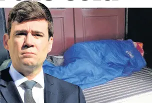  ??  ?? ●●Greater Manchester mayor Andy Burnham (inset) has unveiled new ‘lifesaving’ measures to help rough sleepers in freezing weather