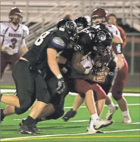  ?? File photo ?? Mason Harris crunches a Southeast Whitfield tailback during a Ridgeland victory over the Raiders back in 2010. Harris, who went on to play at South Carolina and Kennesaw State, was one of 10 people inducted into the Ridgeland Athletic Hall of Fame on May 14.