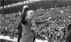  ?? Photograph: PA/PA Archive/Press Associatio­n Ima ?? Bill Shankly and Liverpool fans celebrate winning the First Division Championsh­ip after a 0-0 draw against Leicester City at Anfield on 28 April, 1973.