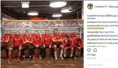  ?? Foto: Tim Rieder, instagram ?? Diese FCA Ergänzungs­spieler machen sich über sich selbst lustig: (von links) Tim Rie der, Moritz Leitner, Georg Teigl, Marvin Friedrich, Christoph Janker, Fabian Giefer, Gojko Kacar und Kilian Jakob.