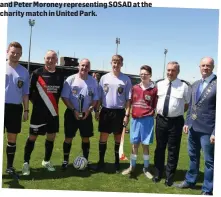  ??  ?? BELOW: Mayor of Drogheda Pio Smith, Superinten­dent Andrew Watters with team captains Noel Loughran Gardaí and Johnny Kelly Cable and Boyne Projects , match officials Thomas Little, Ronan Little and Nathan Murray and Peter Moroney representi­ng SOSAD at...