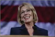  ?? TED S. WARREN — THE ASSOCIATED PRESS FILE ?? Education Secretary Betsy DeVos speaks during a dinner hosted by the Washington Policy Center in Bellevue, Wash.