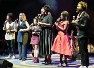  ?? Pictures: JEFFREY ABRAHAMS ?? VOICING OUT: The Youth Jazz Festival took place at the Artscape Theatre this past weekend. Pictured are vocalists Seth Grey, mentor Amanda Tiffin, Marzia Barry, Anathi Mobo, Dee Mayekane and brass mentor Mandisi Dyantyis.