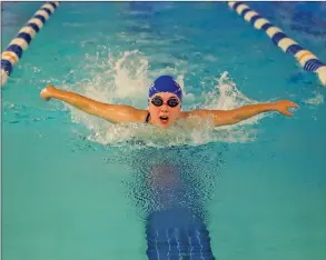  ?? TONY GATLIN/TONY Gatlin Photograph­y ?? Bryant sophomore Portia Probst competes in the Bryant February Invite at the Bishop Park Aquatic Center in Bryant on Thursday. The Lady Hornets were defeated by the Lakeside Lady Rams.