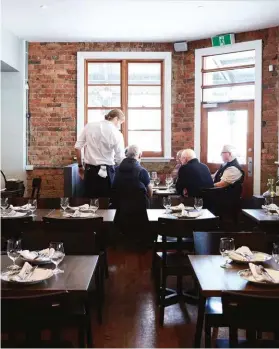  ??  ?? PUBLIC AFFAIRS Above, from left: the dining room at The Recreation; garfish with wild pine mushrooms, walnut crumble and Champagne sauce.