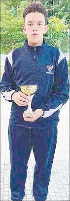  ?? (Courtesy pic) ?? Eswatini swimming sensation, Luca Fraser, who already has 10 medals was awarded the Jnr Victor Ludorum trophy in the CANA Zone IV Championsh­ips in Angola.