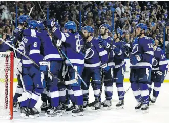  ?? CHRIS O’MEARA/THE ASSOCIATED PRESS ?? The Lightning, who dispatched the Boston Bruins in five games with a 3-1 Game 5 win Sunday in Tampa, Fla., are quite possibly the best team in the NHL, writes Don Brennan.